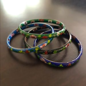 Vintage cloisonné bangle bracelet set of 4
